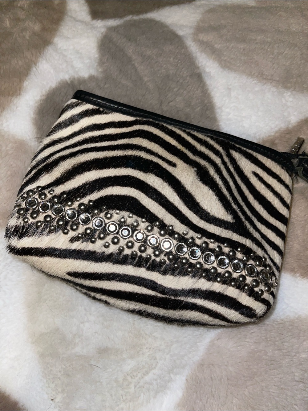 Raviani Zebra Print Studded Coin / Cosmetic Pouch - Black & White